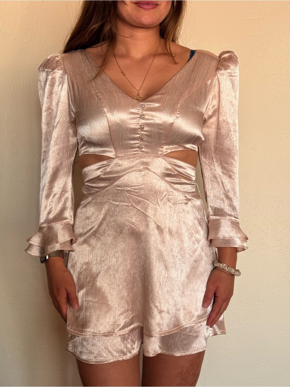 Satin Blush Pink Mini Dress with Cutouts